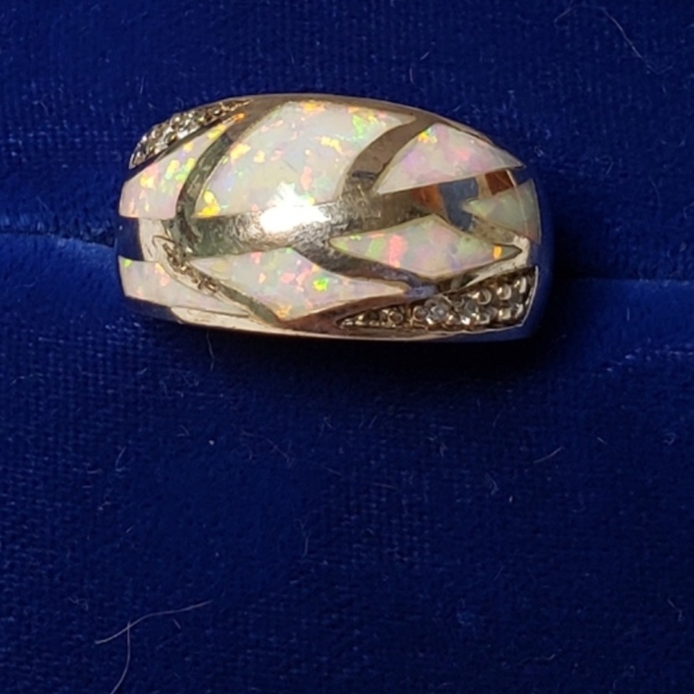 Sterling Silver White Opal inlaid ring